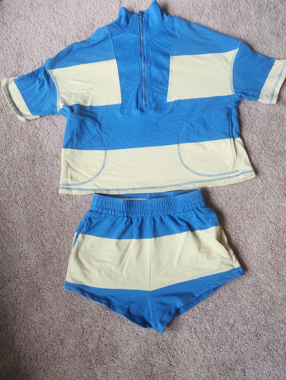 Amazon Blue and Cream Striped Women’s Knit Two-Piece Set